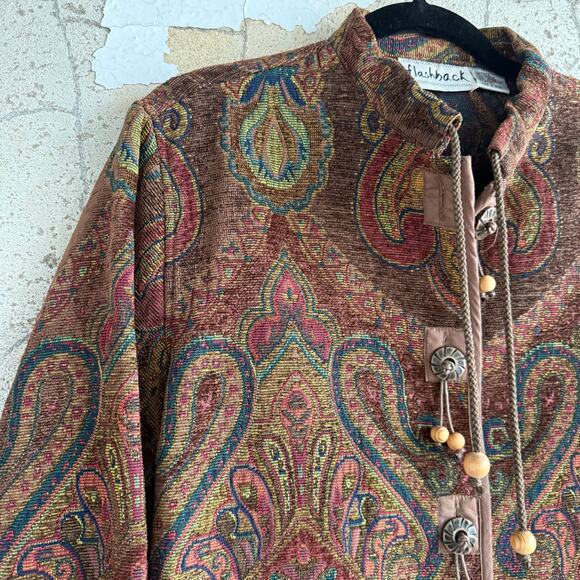Vtg 90s Tapestry Jacket Boho Paisley Southwestern Flashback Women L Retro Blazer - Picture 3 of 8